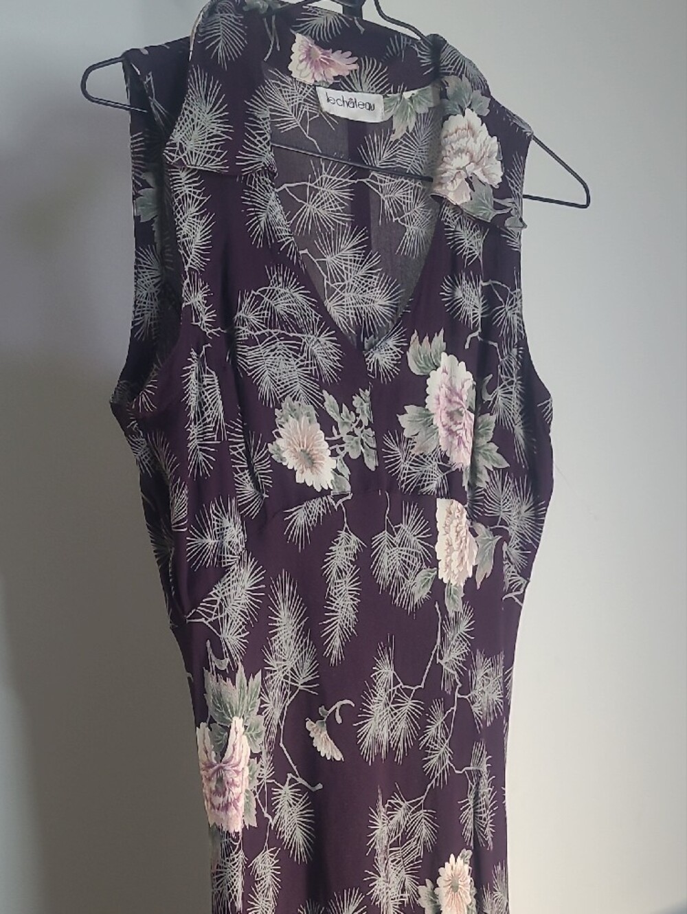 Le Chateau Burgundy Dress with Pink Floral Accents Vintage Sz Small - Picture 4 of 6
